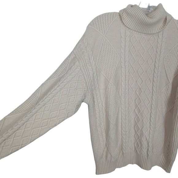 Shore Cozy Cream Turtleneck‎ Cable Knit cream ivory Sweater size M - Picture 3 of 13